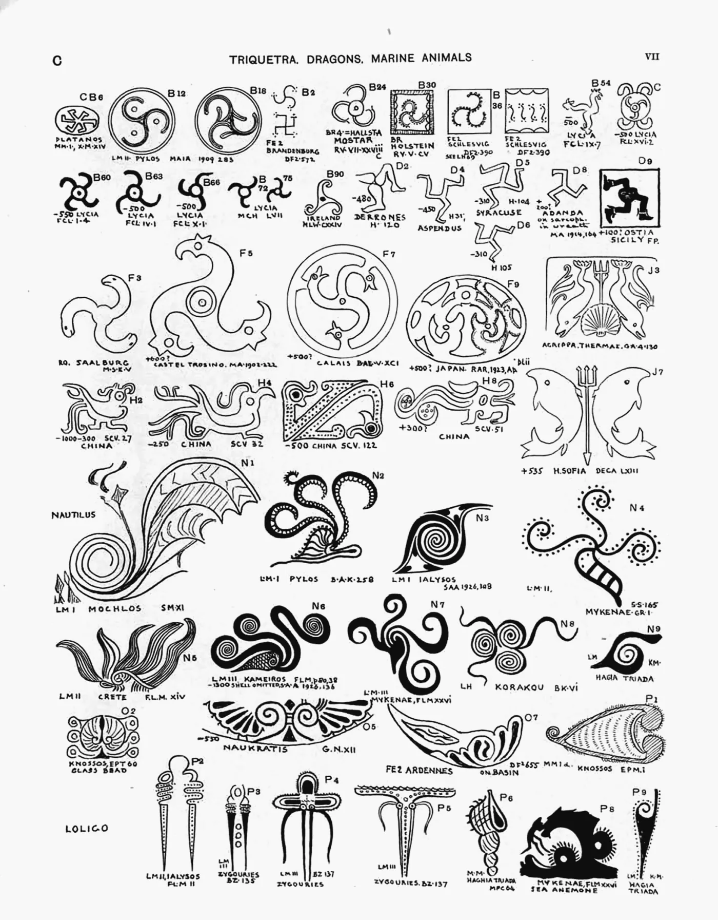 Plate VII — Triquetra, Dragons, Marine Animals